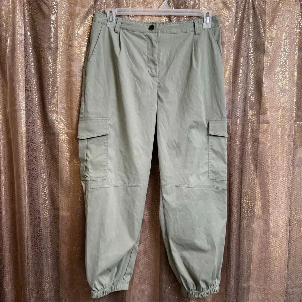 Halara Green Cargo Jogger Cotton Twill Elastic Cuffs Pockets Pants Large